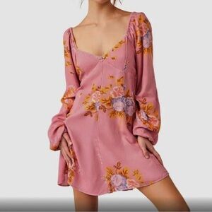 FREE PEOPLE VINTAGE FLORAL VIBE DRESS LARGE PINK COMBO
